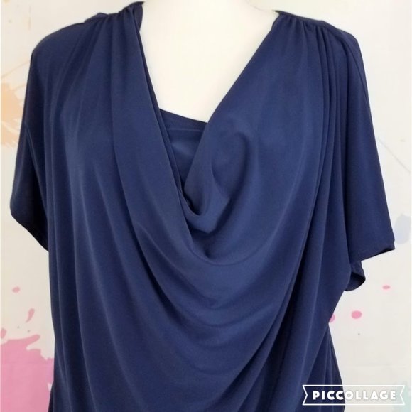 RONNI NICOLE Navy Blue Cowl Neck Dress - Women's 8 - Picture 9 of 9